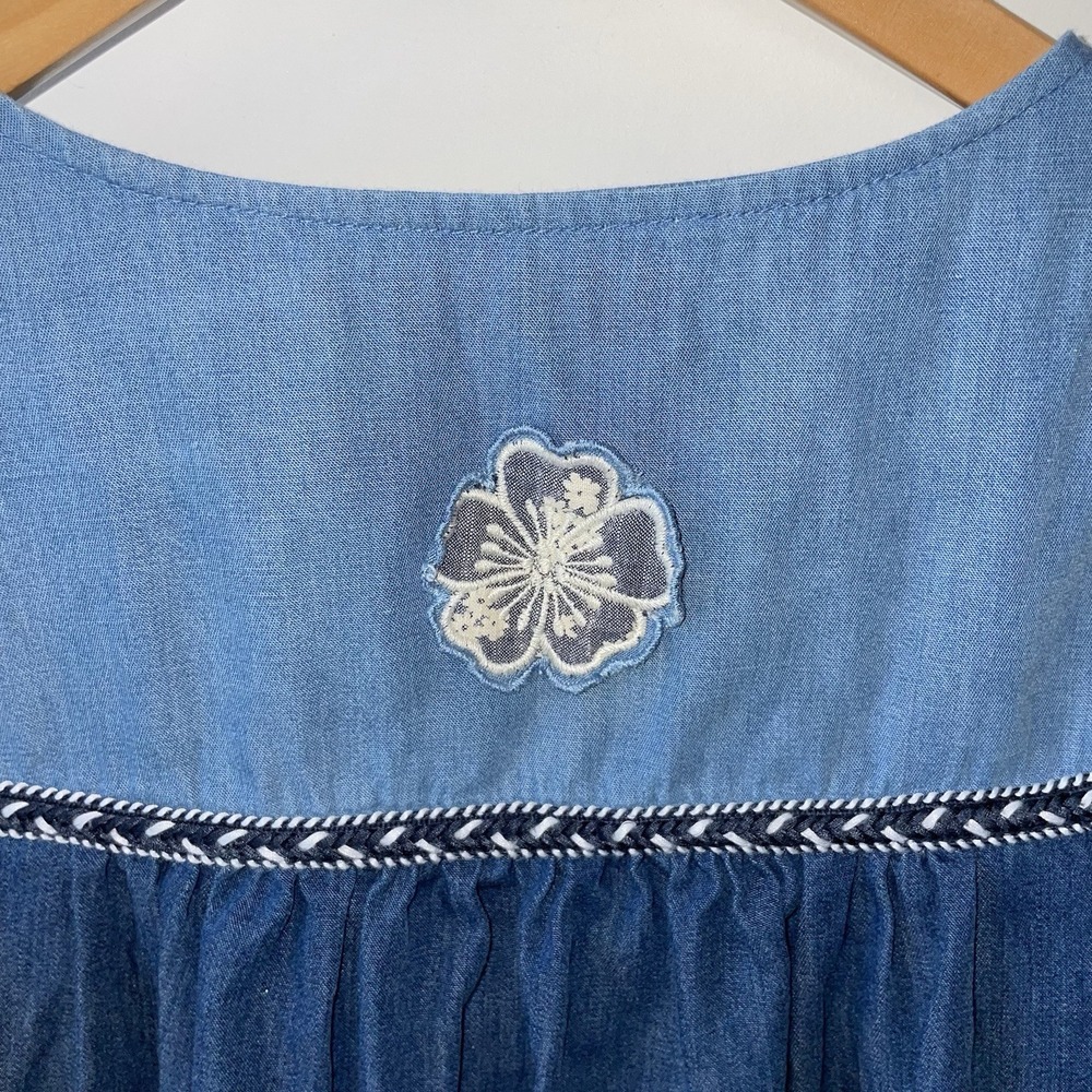 Go Softly Patio Dress Denim 100% Cotton Embroidered Snap Front w/ Pockets Size S - Picture 6 of 7